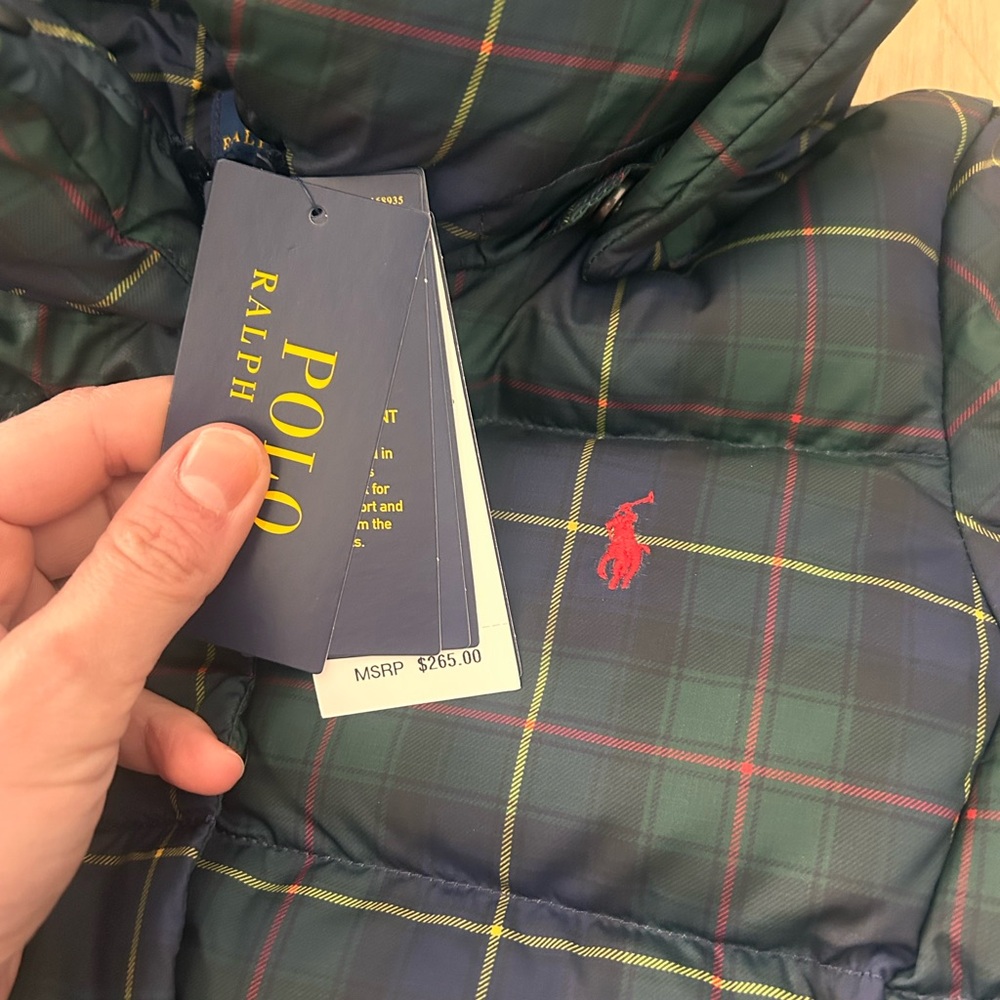 Polo Ralph Lauren girls long parka puffer down coat plaid with hood NWT $265 - Picture 7 of 9